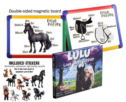 Lulu Children's Book, Removable Stickers, and Educational Magnet Board Bundle - Prize Ponies